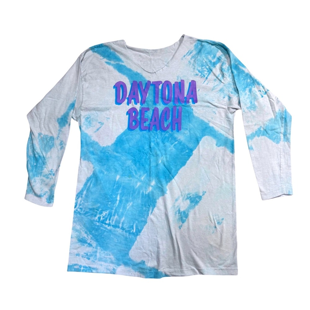 Vintage 80s 90s Daytona Beach Flo T Shirt Dress Single Stitch Tie Dye 3/4 Sleeve